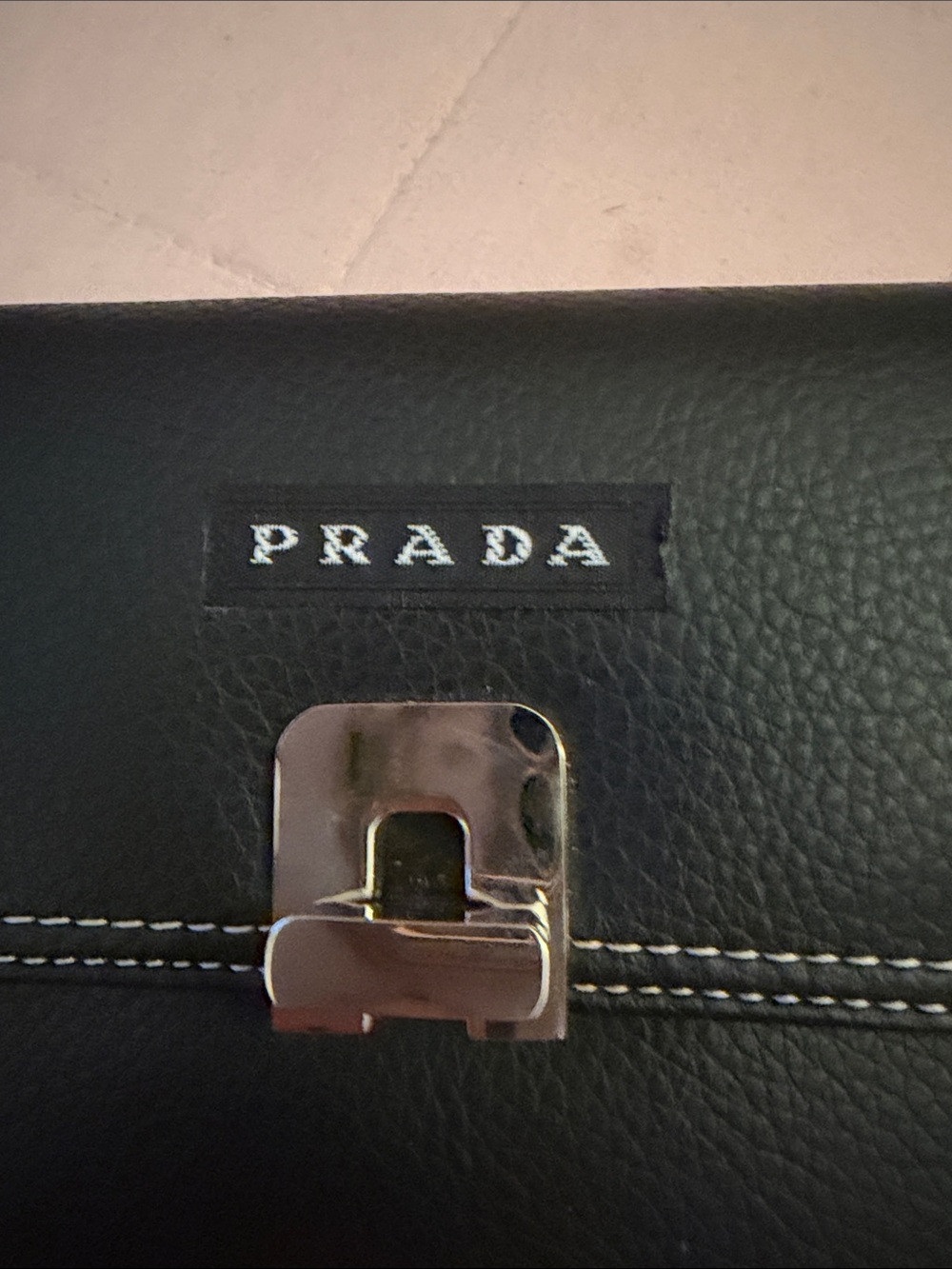 Prada Black Leather Clutch with Silver-Tone Clasp